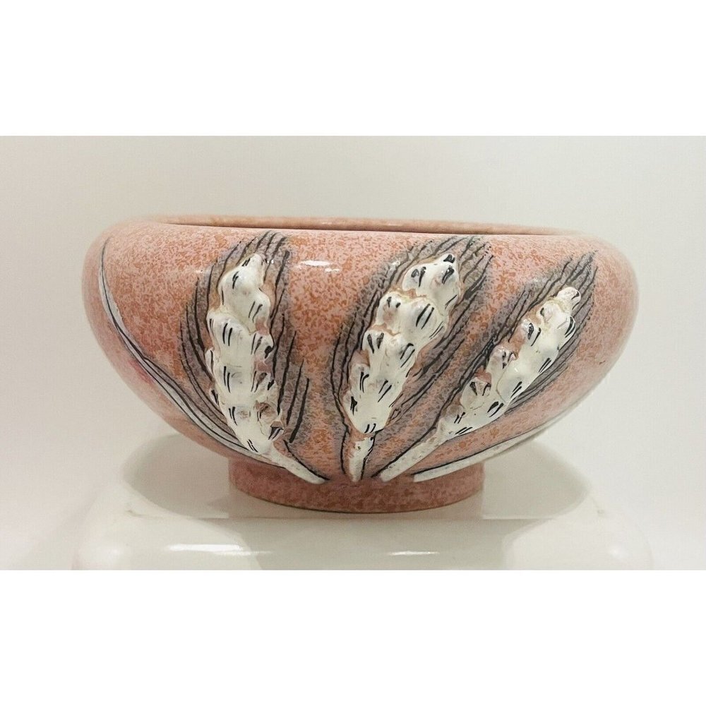 Vintage Ebeling & Reuss Pottery Royal Crown Pink Speckled Wheat Bowl Italy FLAW